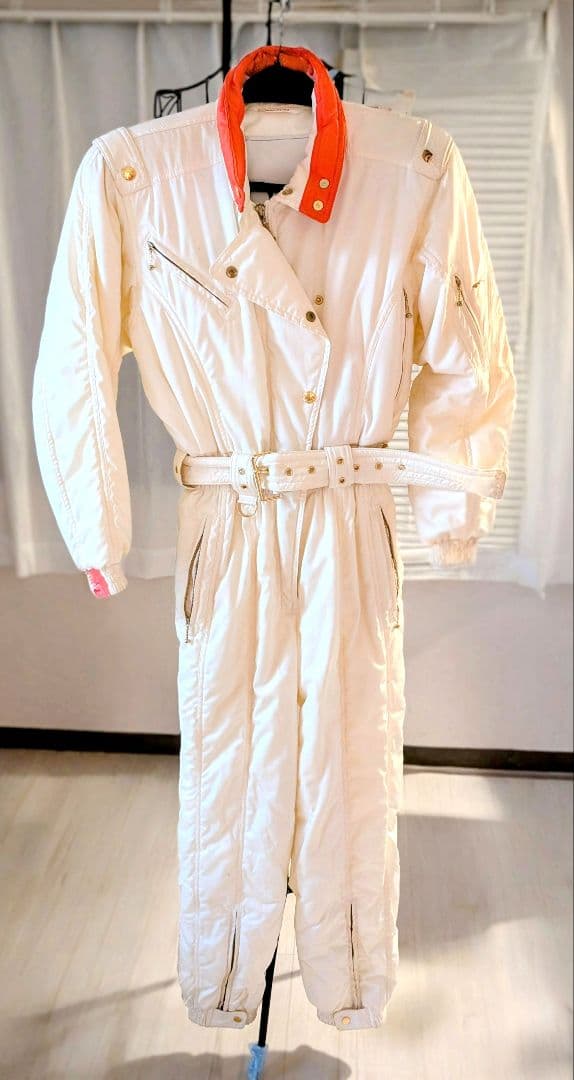 レトロスタイル/つなぎ/ホワイト/ ジャンプスーツ /スキーウェア女性用
