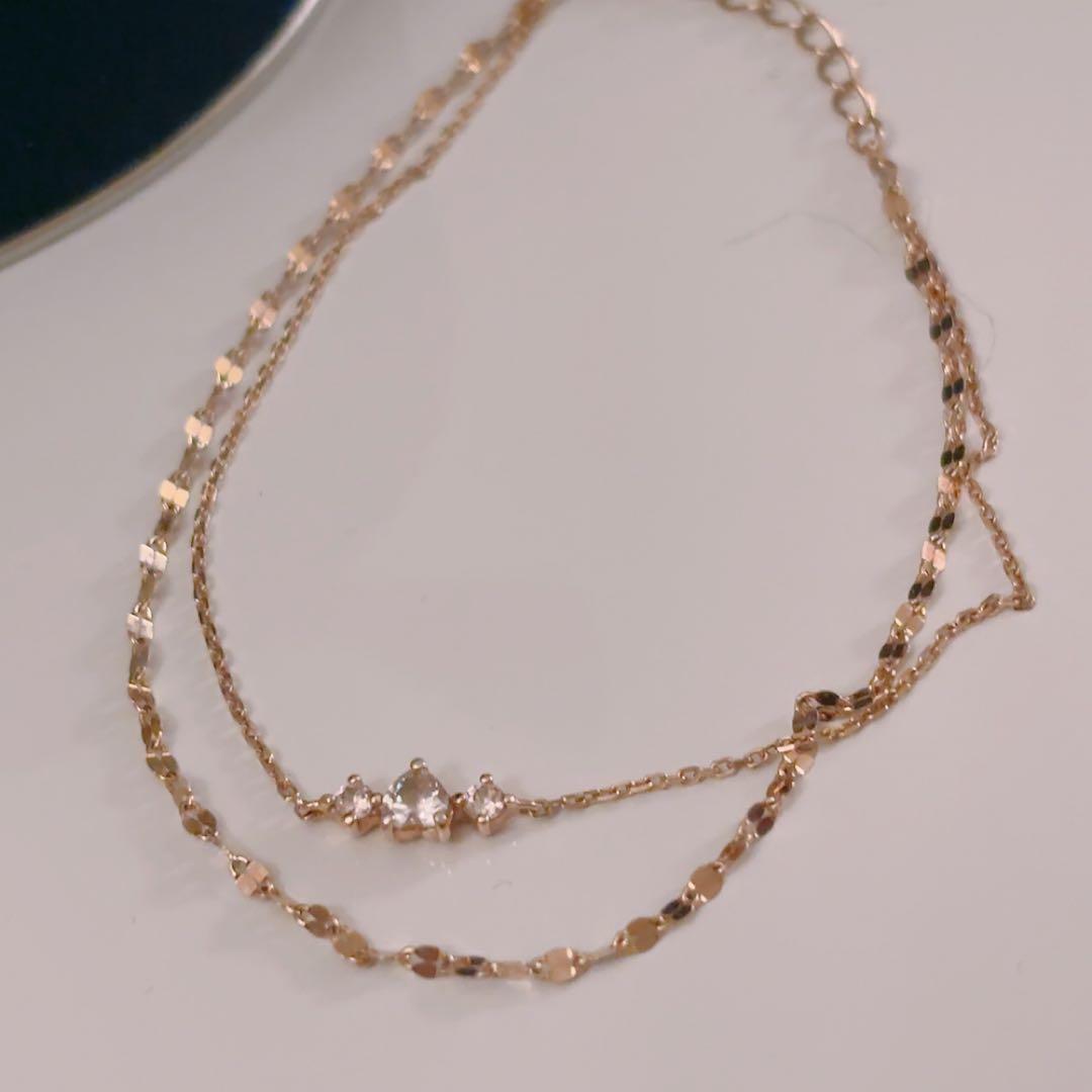 4°Cピンクゴールド２連ハートストーンブレスレット箱付き