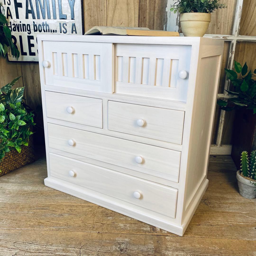 大幅値下げセール中！木製多引き出し桐チェストタンスAホワイト56㎝×58㎝ アンティーク調ホワイトチェスト チェスト 5段 幅60cm 引き出し 衣類