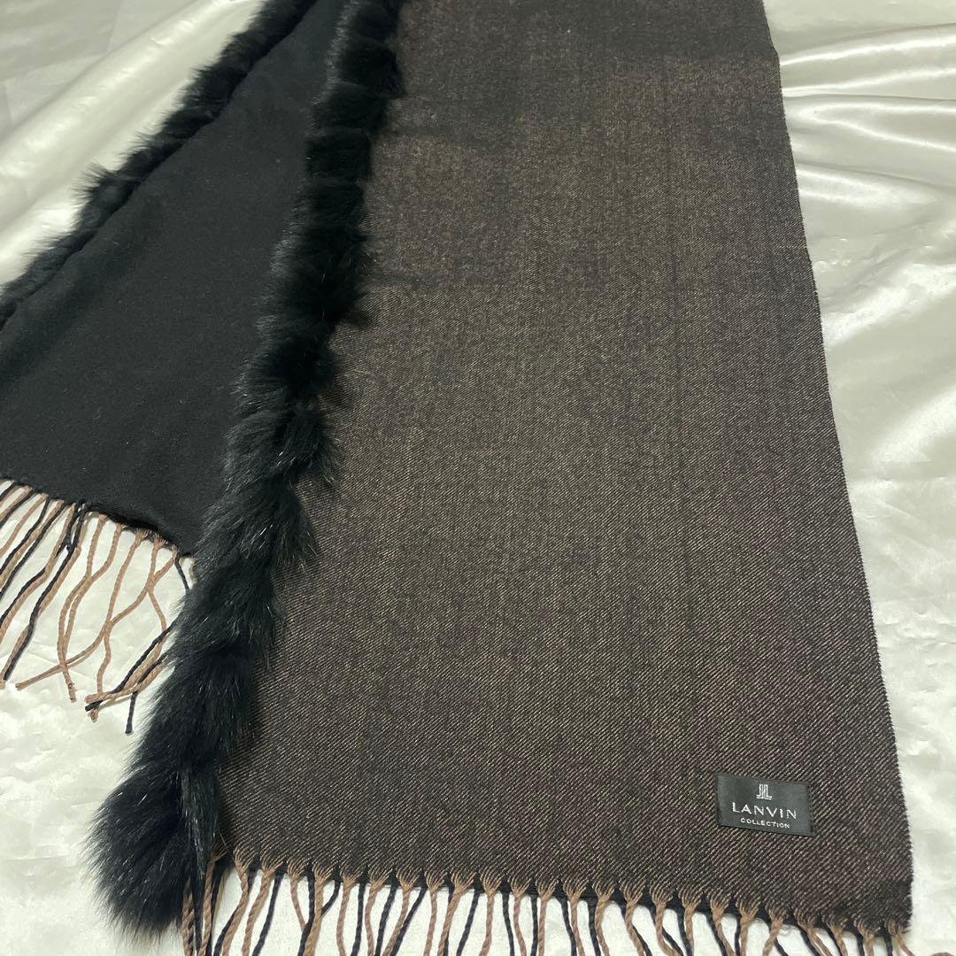 お値下げ‼︎ランバン★フォックスファー付き　大判ストール　カシミヤ/シルク　未使用