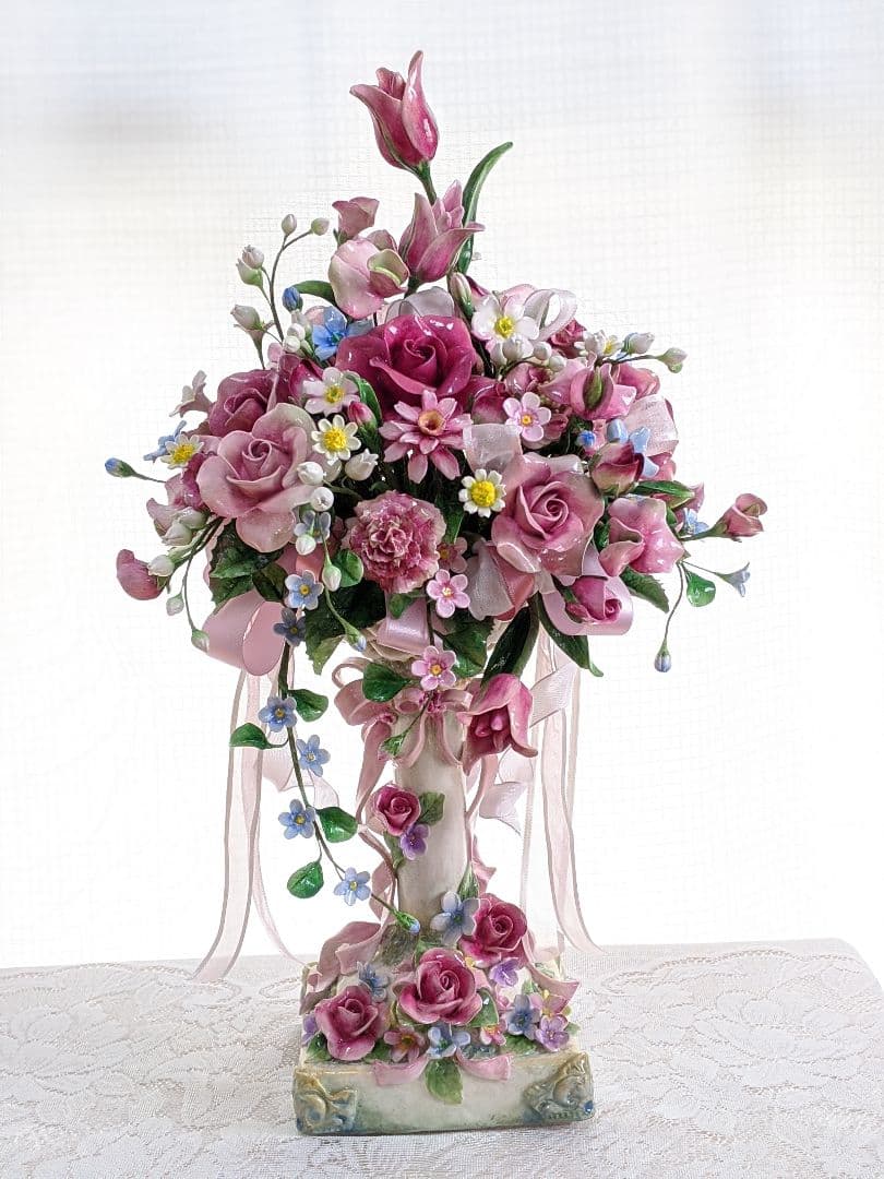 クレイフラワー♡ロココ調薔薇のフラワーアレンジメント♡ハンドメイド