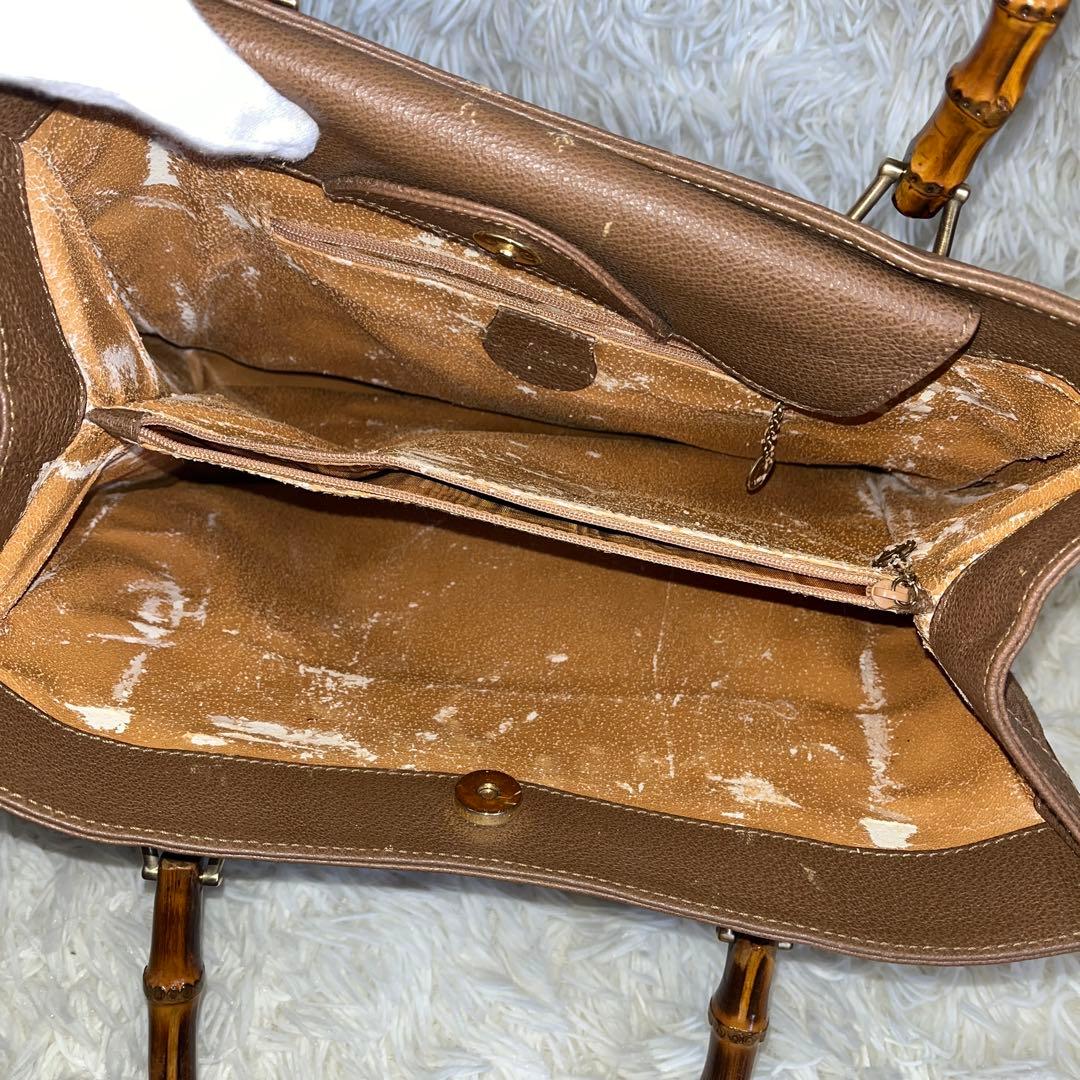 GUCCI ブラウン スエード トートバッグ バンブーハンドル