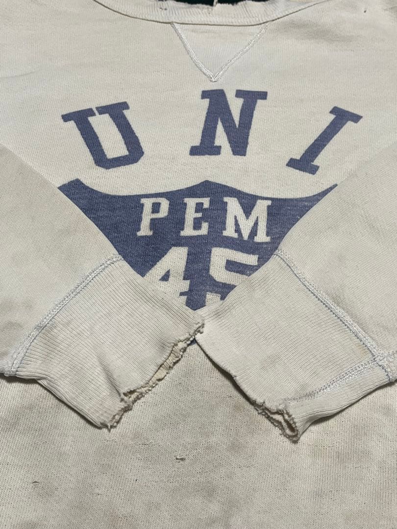 50s USA製 Russell スウェット \"UNI\" 前V 染み込み ボロ