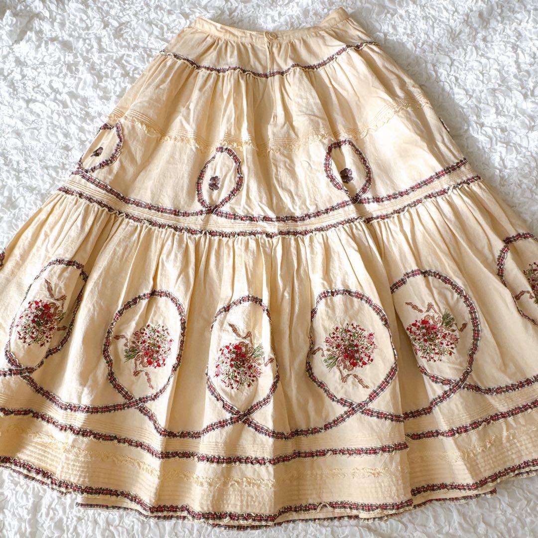 PINK HOUSE ピンクハウス ブーケ刺繍 花柄 リボン チェック フリル