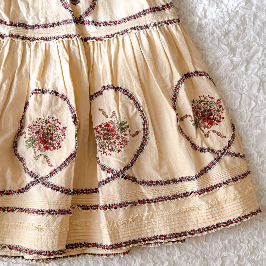 PINK HOUSE ピンクハウス ブーケ刺繍 花柄 リボン チェック フリル