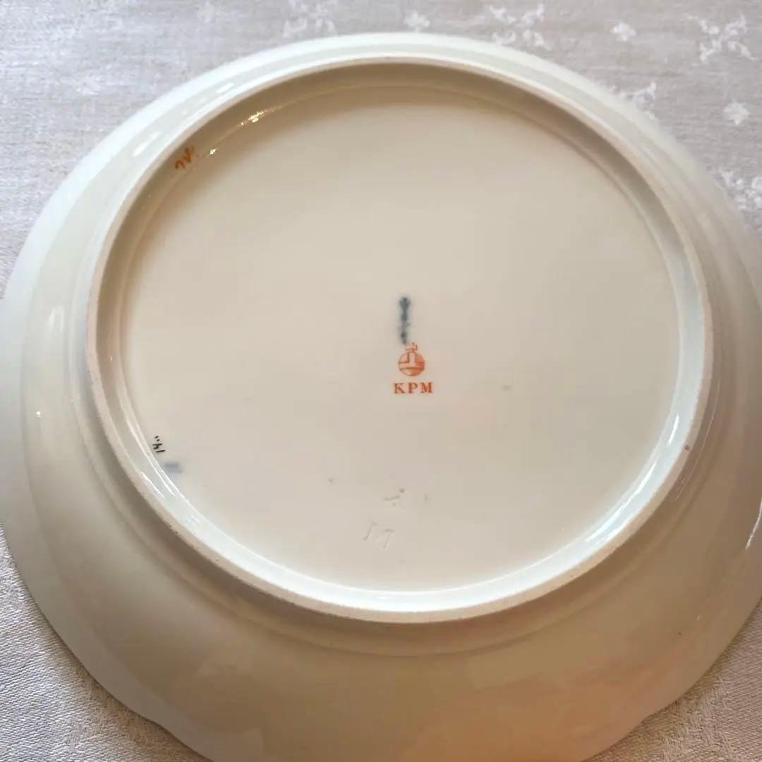 KPMベルリン】印象派 印象主義／コバルト 上金彩皿 プレート「三つの花