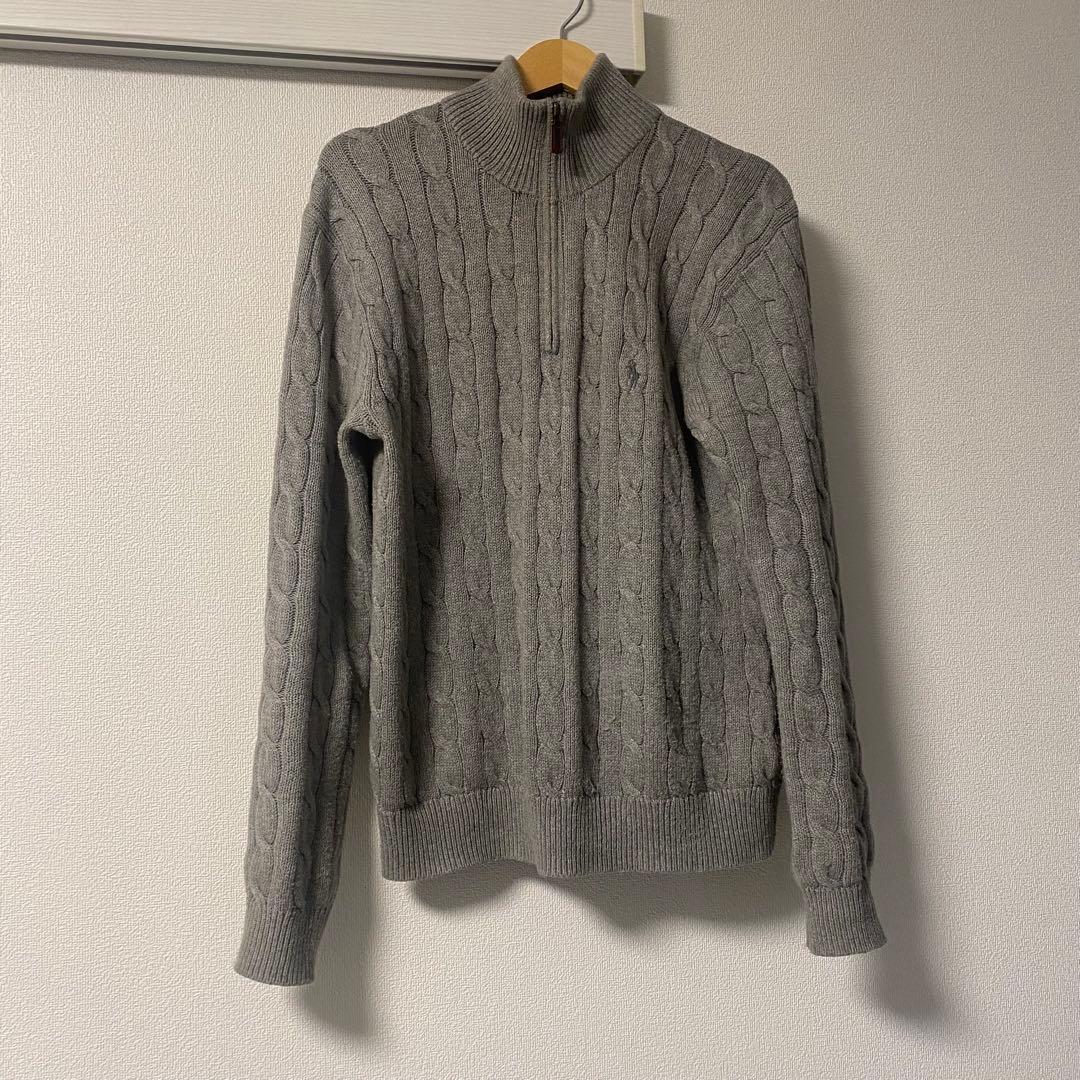 ポロラルフローレン メンズ グレー ケーブルニット ハーフアップジップ