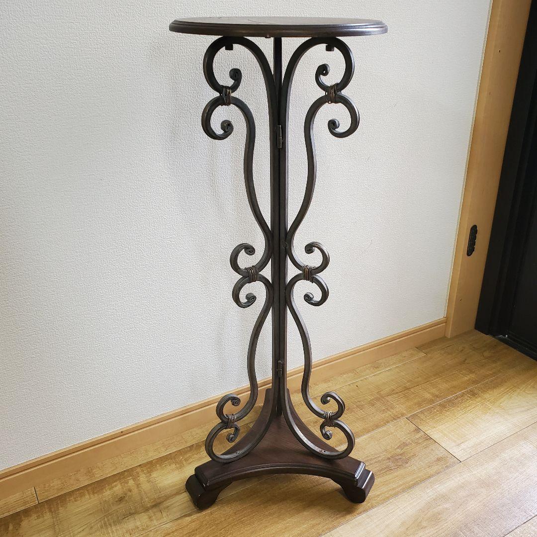 アンティークウッド　アイアン製　サイドテーブル　シャビー加工　高さ76cm