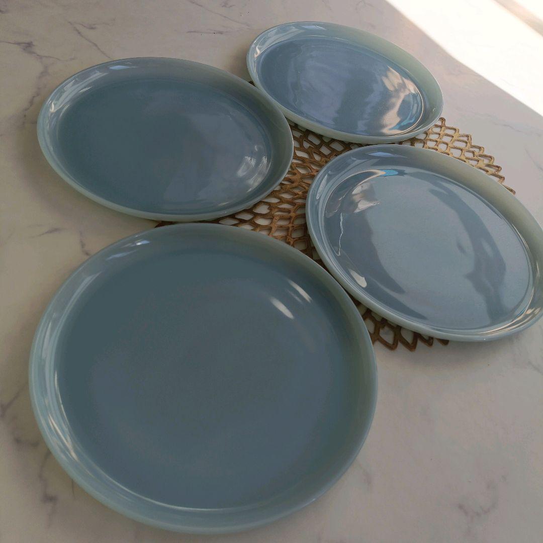 美品❁ファイヤーキング ターコイズブルー ディナープレート 9インチ 8枚セット