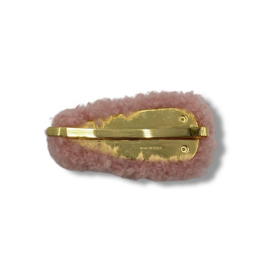 美品 MIUMIU シアリング ボア ロゴ クリップ ピン ピンク ミュウミュウ