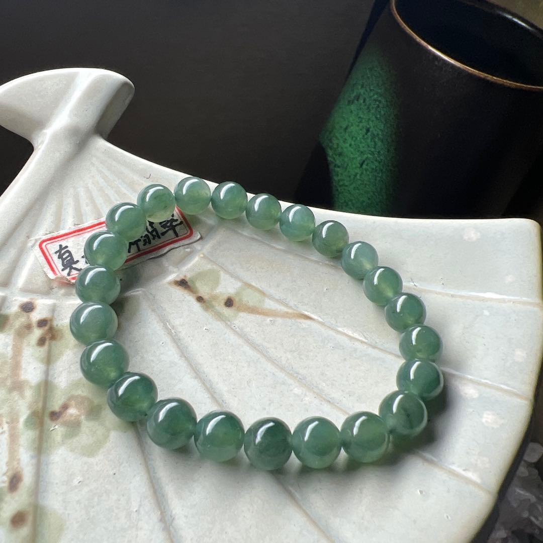 本翡翠、レアミャンマー産藍緑ブレスレット