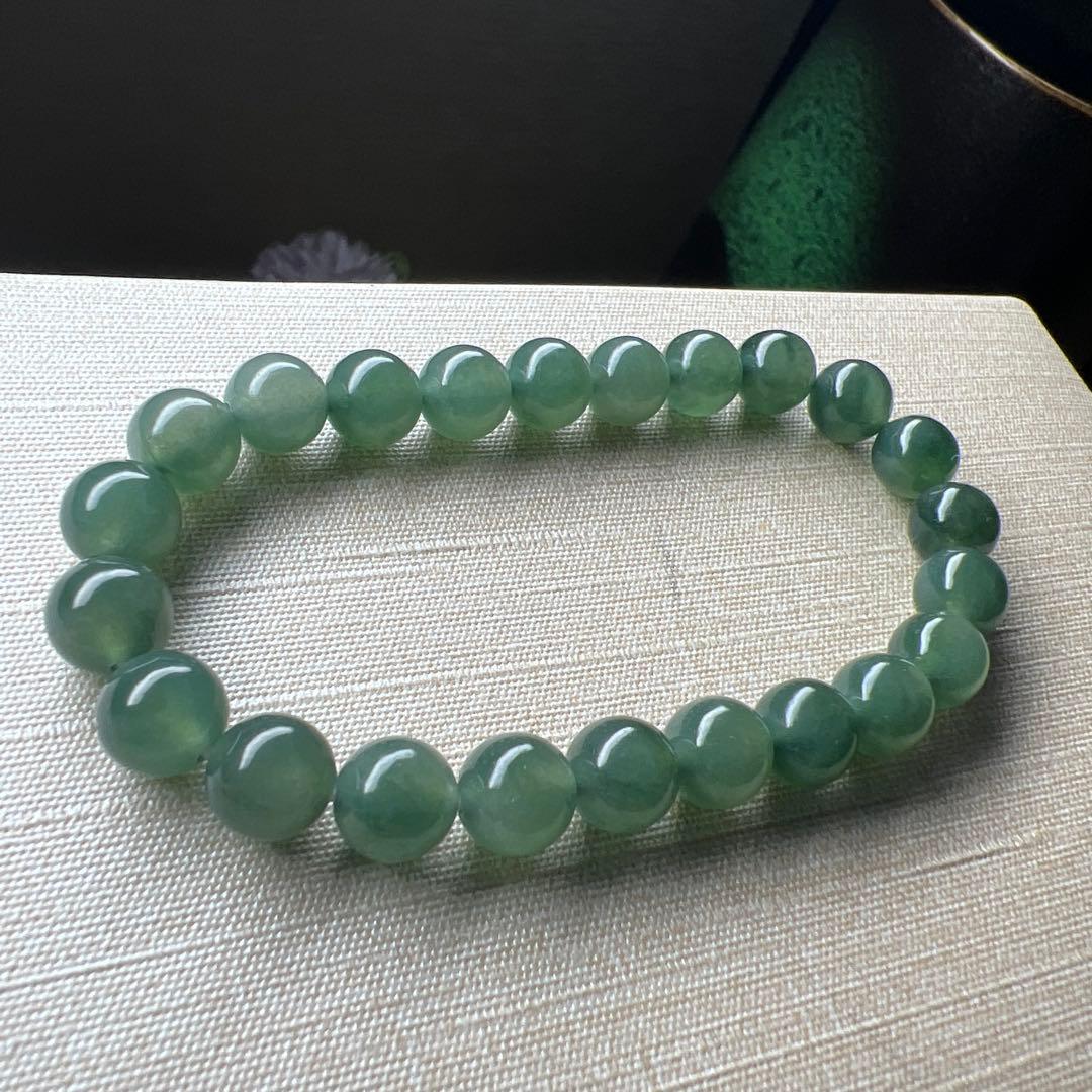 本翡翠、レアミャンマー産藍緑ブレスレット