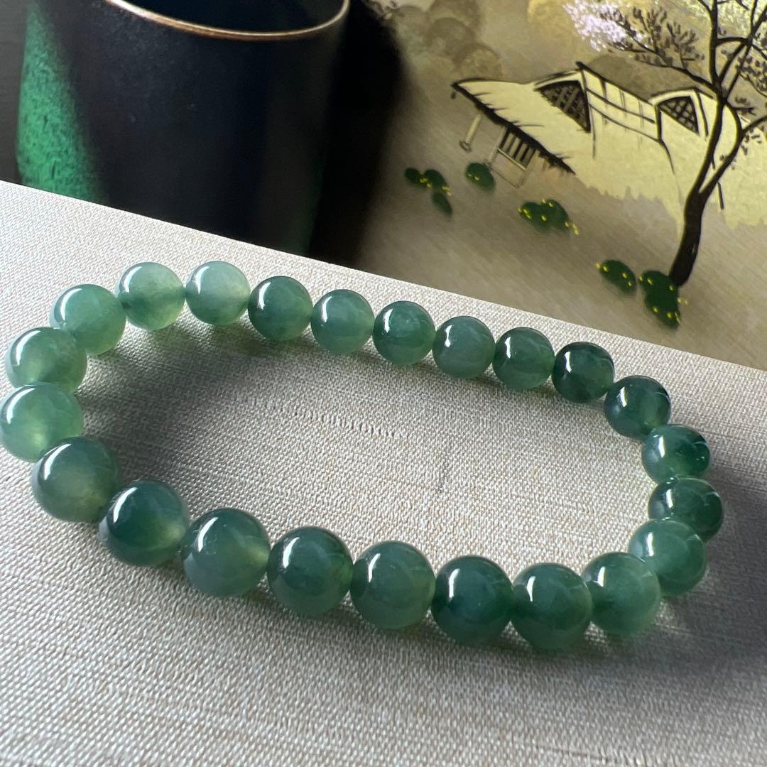 本翡翠、レアミャンマー産藍緑ブレスレット