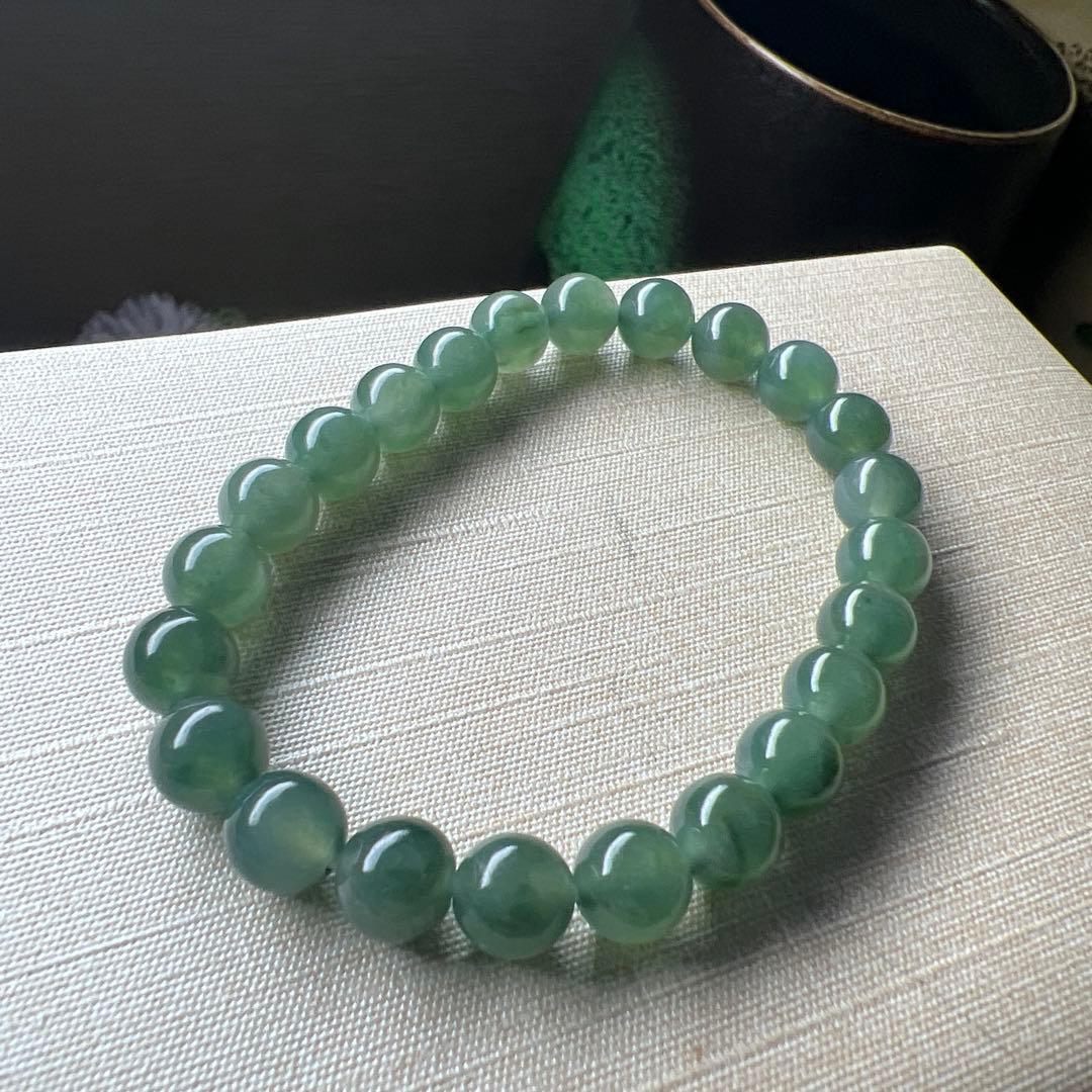 本翡翠、レアミャンマー産藍緑ブレスレット