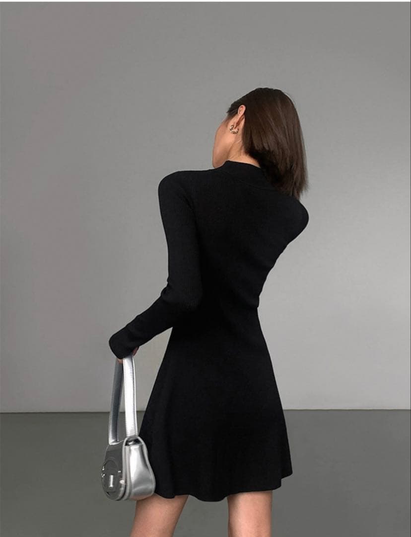 春コーデ❤️タイトミニワンピース　ニットロングスリーブドレス　清楚セクシー