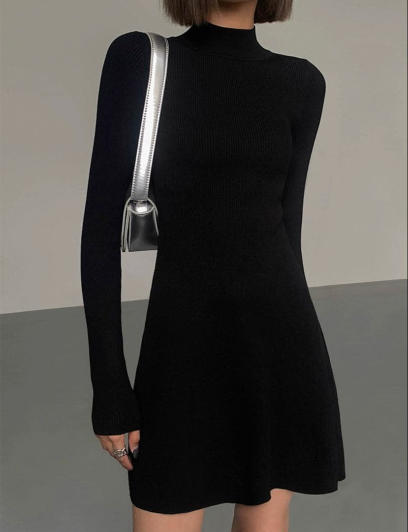 春コーデ❤️タイトミニワンピース　ニットロングスリーブドレス　清楚セクシー