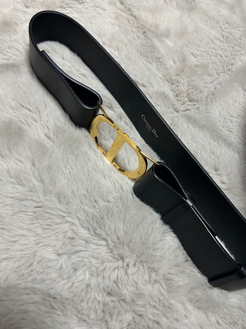 【テラ様】Christian Dior 黒レザーベルト ゴールドバックル