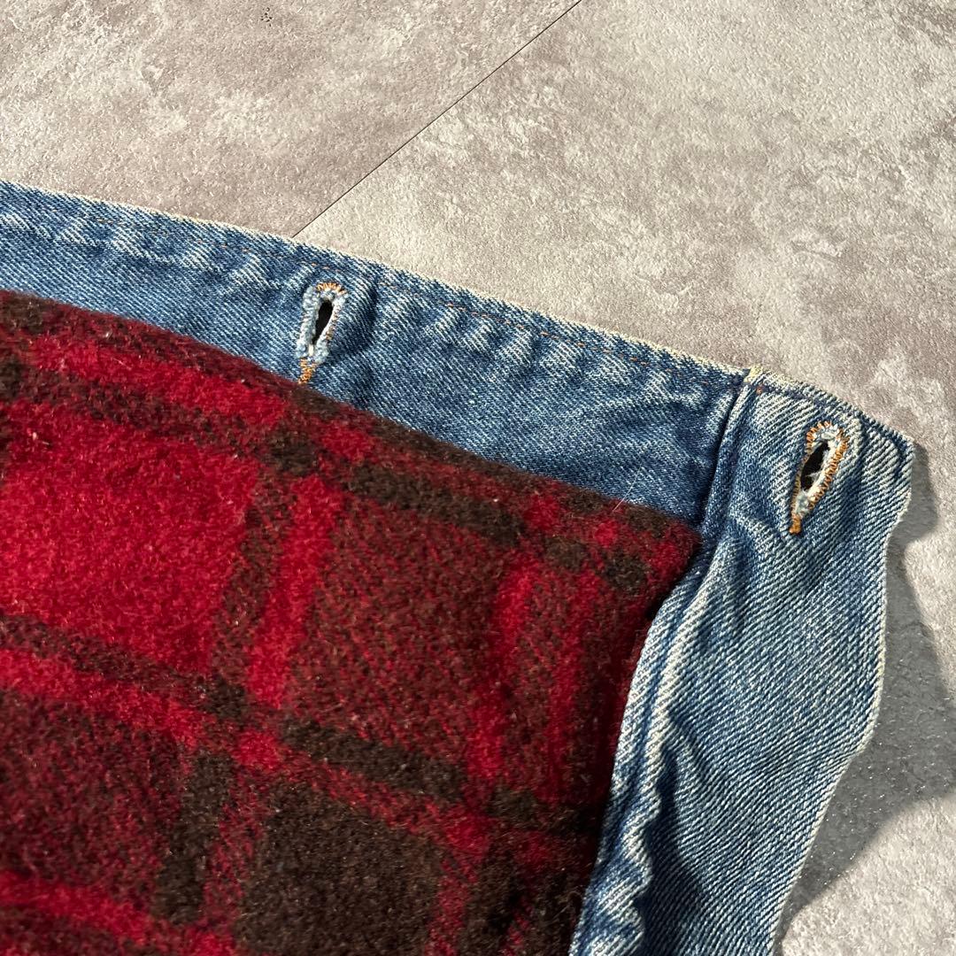 80s 白タグ　ラルフ　USA製　デニムジャケット　裏地ブランケット　XL 短丈