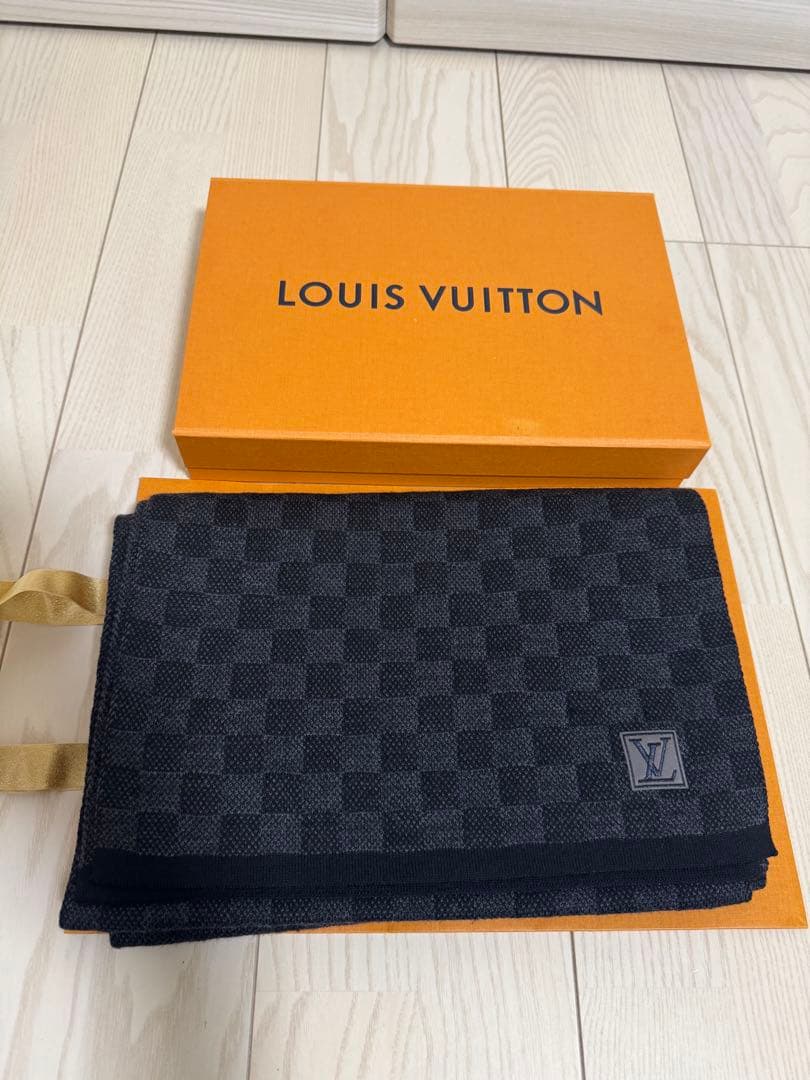 【美品】ルイヴィトン　ダミエ　マフラー　メンズ　正規品LOUIS VUITTON