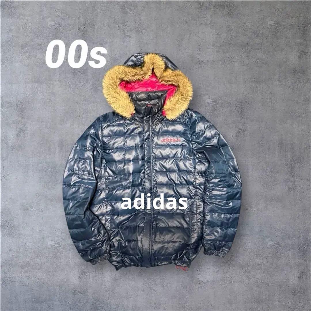 00s adidas ファー ダウンジャケット y2k 平成 グランジ お兄系