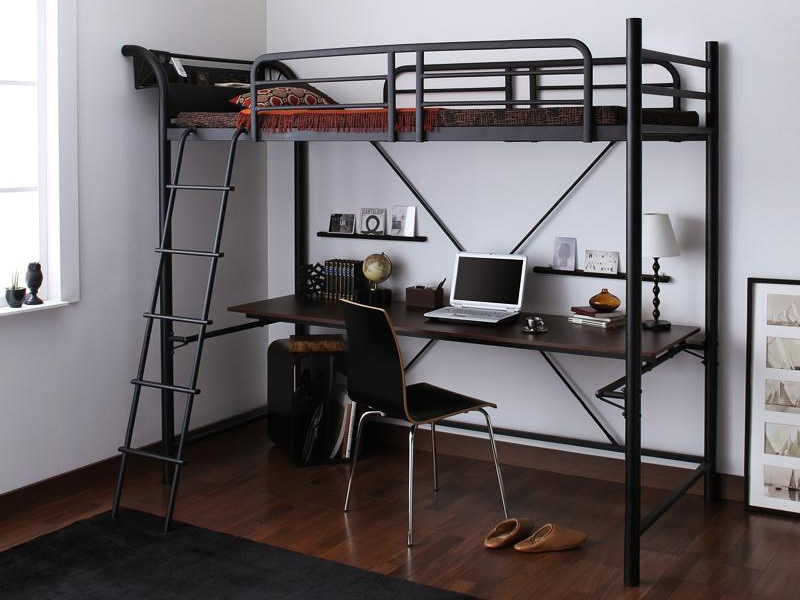 3段可動デスク＆コンセント宮棚付きロフトベッド 【Studio