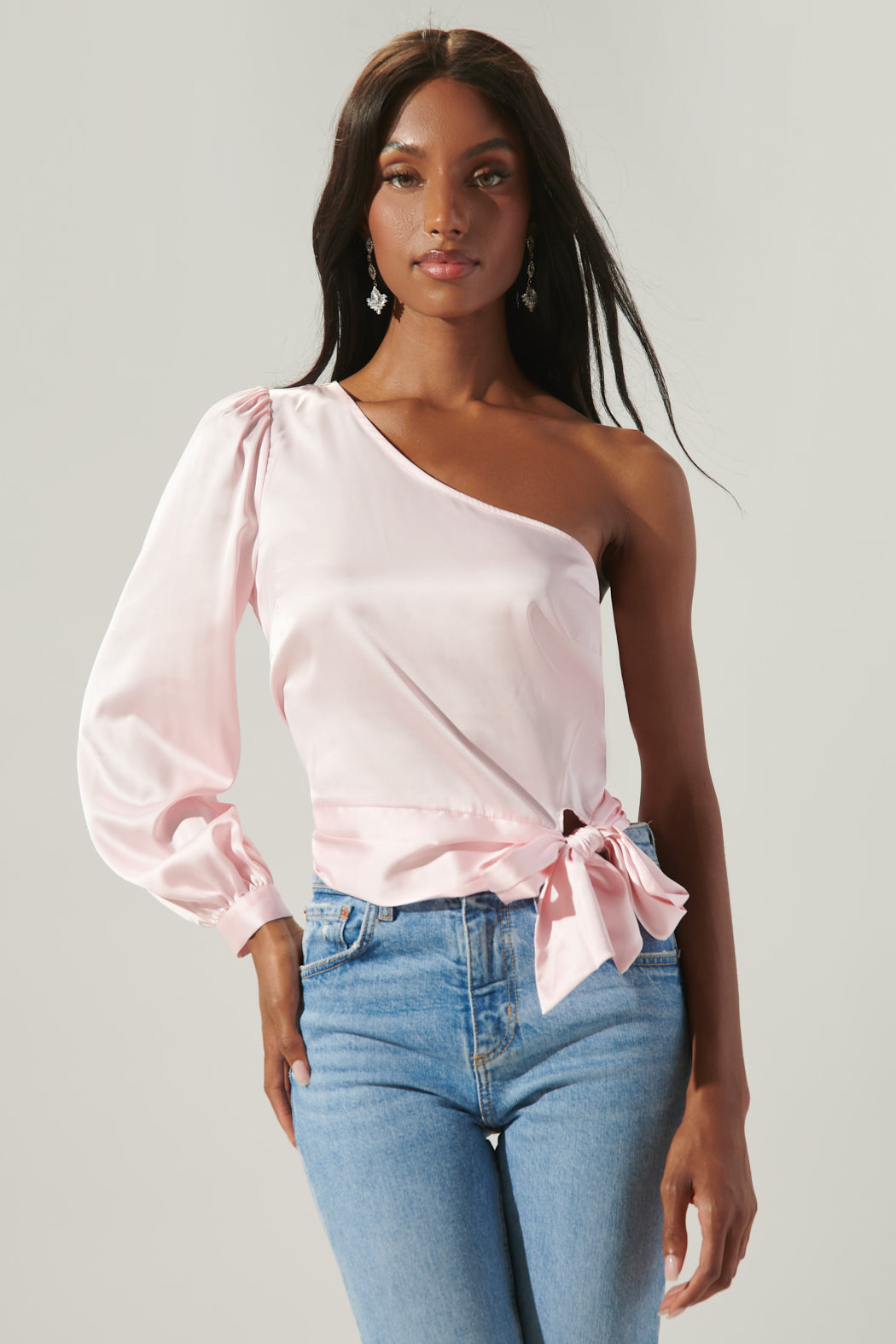 Avalon One Shoulder Waist Tie Satin Top – Sugarlips
